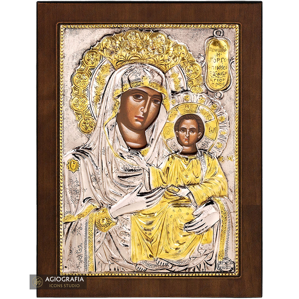 Vierge Marie Prompte à exaucer icône chrétienne orthodoxe plaquée argent