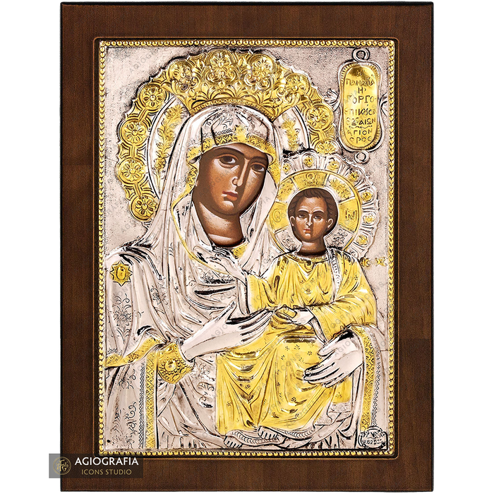 Vergine Maria Pronta all'Ascolto icona cristiana ortodossa placcata argento
