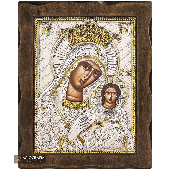 Virgin Mary Renaissance Pure Silver and 24k Gold Plated Icon