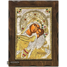 Virgin Mary Sweet Kissing Silver Gold Plated Wood Icon with Crystals