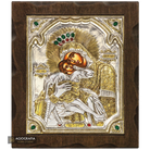 Virgin Mary Sweet Kissing Silver Gold Plated Wood Icon with Crystals