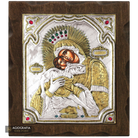 Virgin Mary Sweet Kissing Silver Gold Plated Wood Icon with Crystals