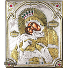 Virgin Mary Sweet Kissing Silver Gold Plated Wood Icon with Crystals