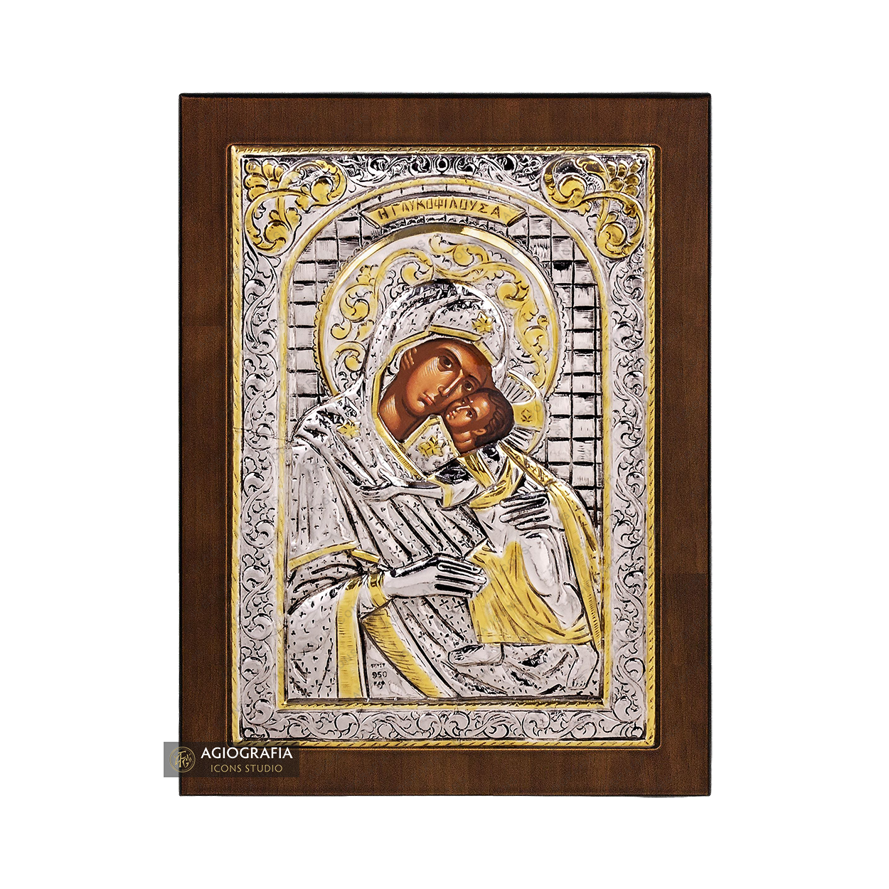 Virgin Mary the Sweet Kissing Christian Orthodox Silver Plated Icon