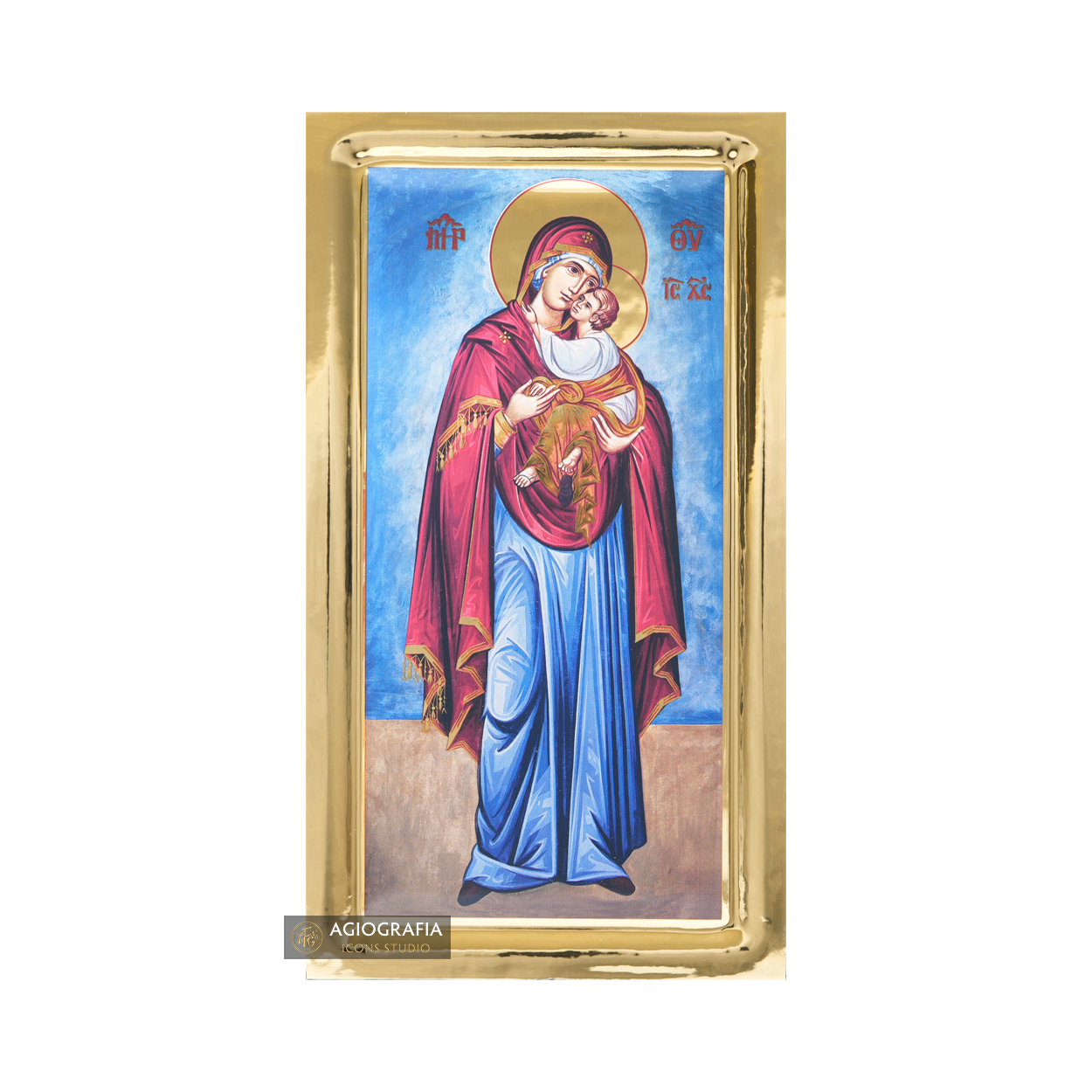 Virgin Mary Sweet Kissing Orthodox Icon with Gilding Effect