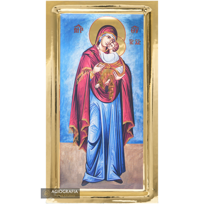 Gottesmutter Süßes Küssen (Glykofilousa) orthodoxe Ikone mit Vergoldungseffekt