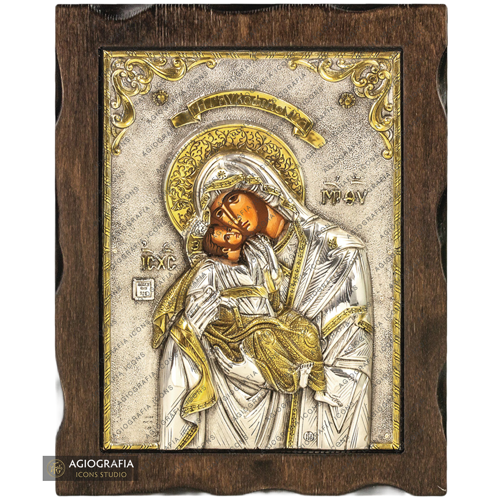 Virgin Mary the Sweet Kissing Pure Silver and 24k Gold Plated Icon