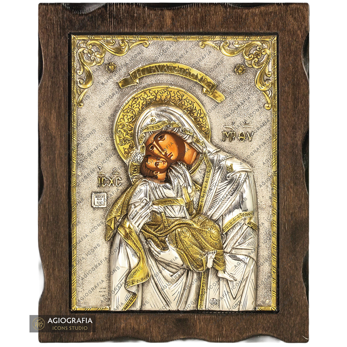 Virgin Mary the Sweet Kissing Pure Silver and 24k Gold Plated Icon