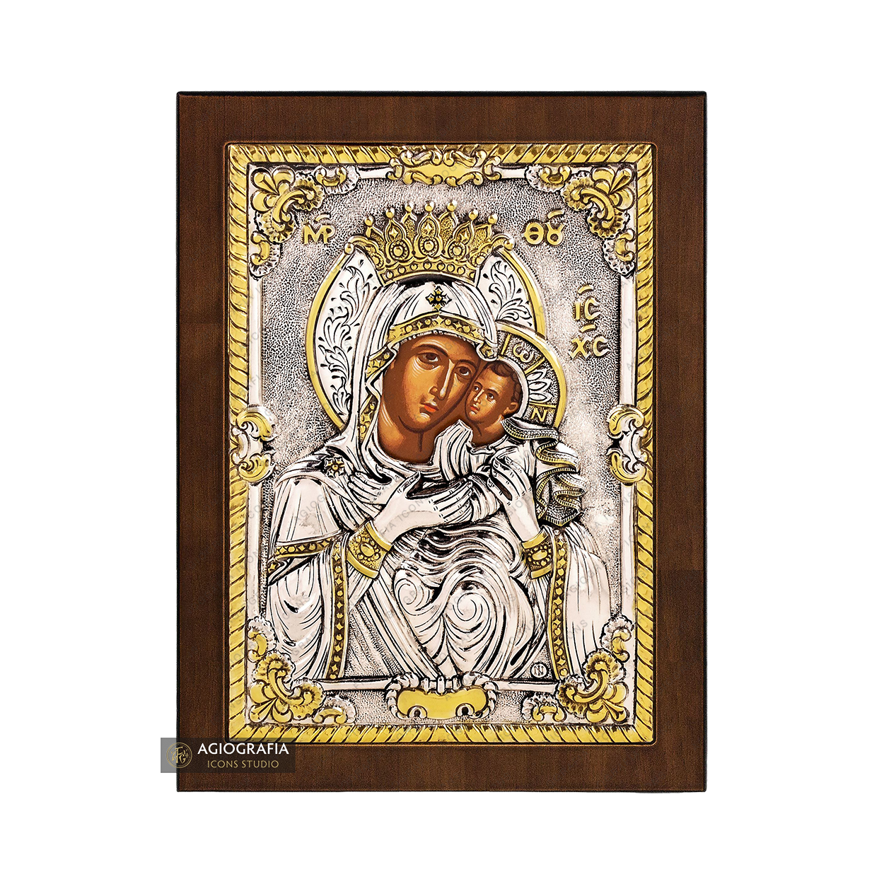 Virgin Mary the Sweet Kissing Christian Orthodox Silver Plated Icon