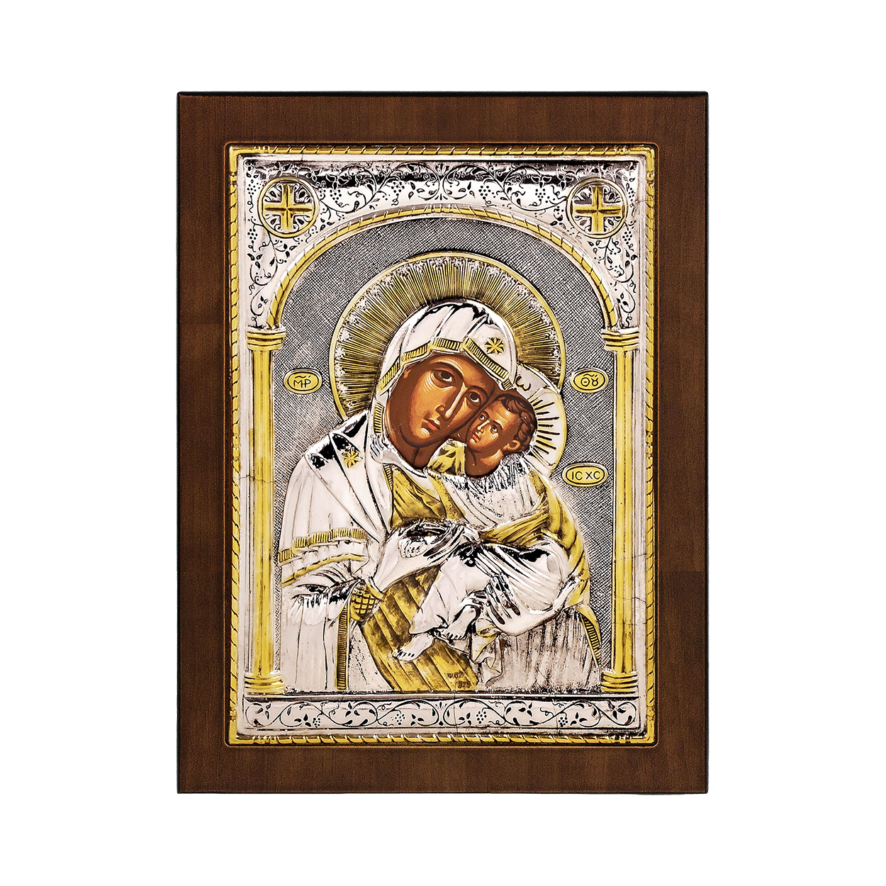 Virgin Mary the Sweet Kissing Christian Orthodox Silver Plated Icon