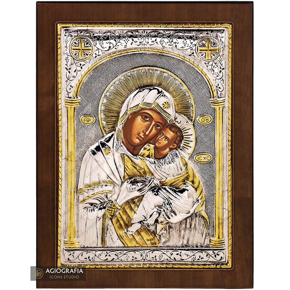 Virgin Mary the Sweet Kissing Christian Orthodox Silver Plated Icon