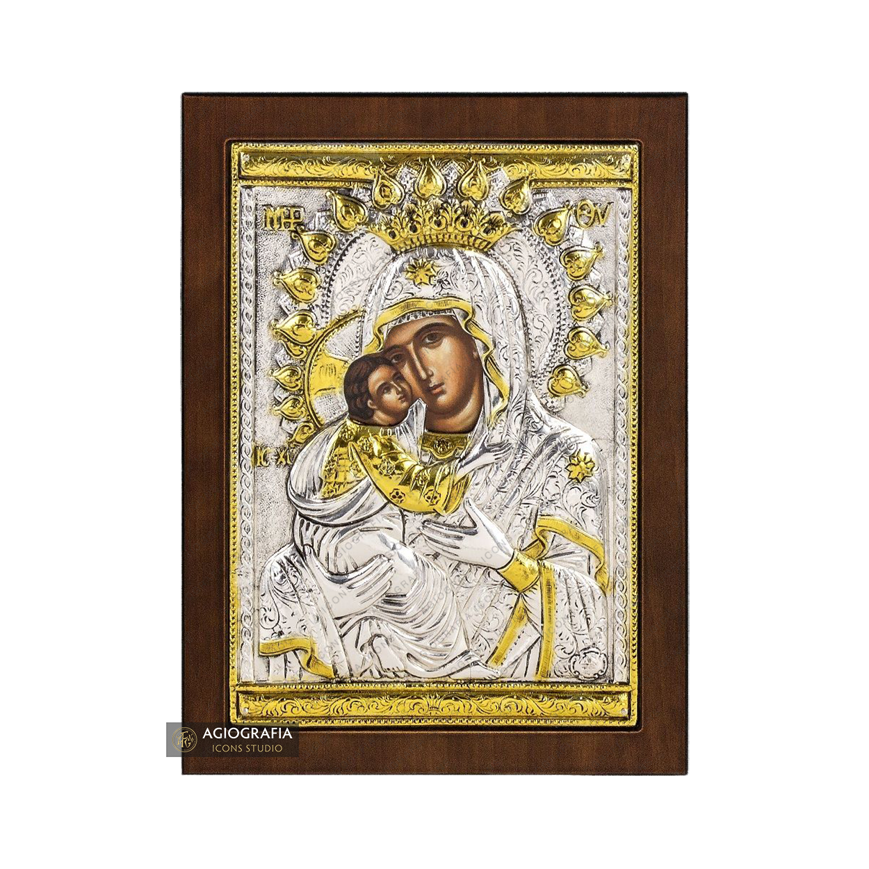 Virgin Mary the Sweet Kissing Christian Orthodox Silver Plated Icon