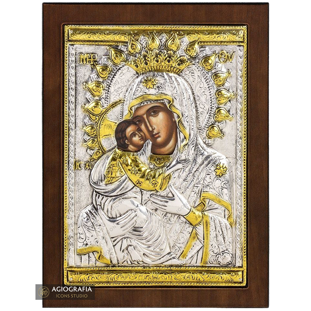 Virgin Mary the Sweet Kissing Christian Orthodox Silver Plated Icon