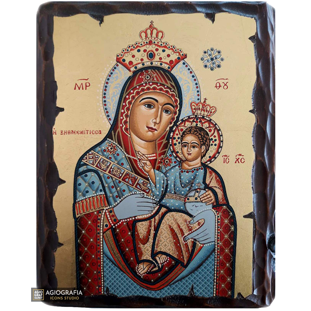 Vierge Marie de Bethléem icône grecque orthodoxe sur bois à la feuille d'or