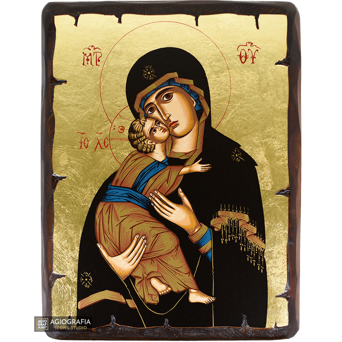 Vierge Marie de Vladimir icône grecque orthodoxe sur bois à la feuille d'or