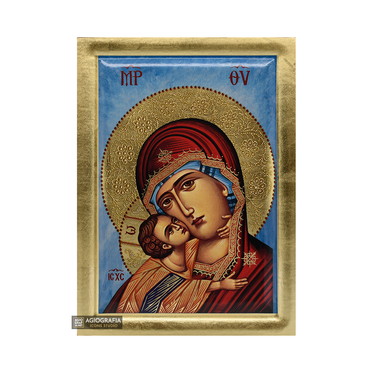 Virgin Mary of Vladimir Byzantine Orthodox Wood Icon with Gold Leaf