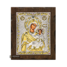 Virgin Mary holding Jesus Christ Silver Gold Plated Wood Icon with Crystals