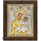 Virgin Mary holding Jesus Christ Silver Gold Plated Wood Icon with Crystals