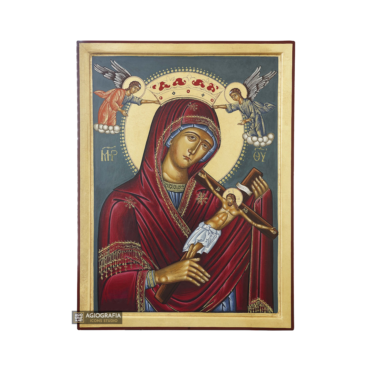 Virgin Mary of Charos Handwritten Icon with Matte Gold Leaves