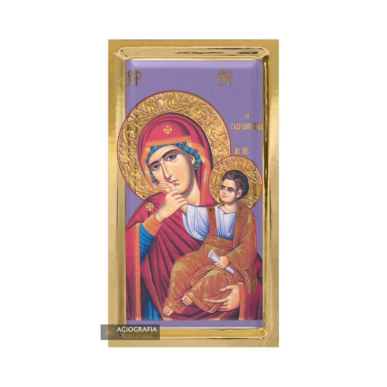 Virgin Mary of Consolation Orthodox Icon with Gilding Effect