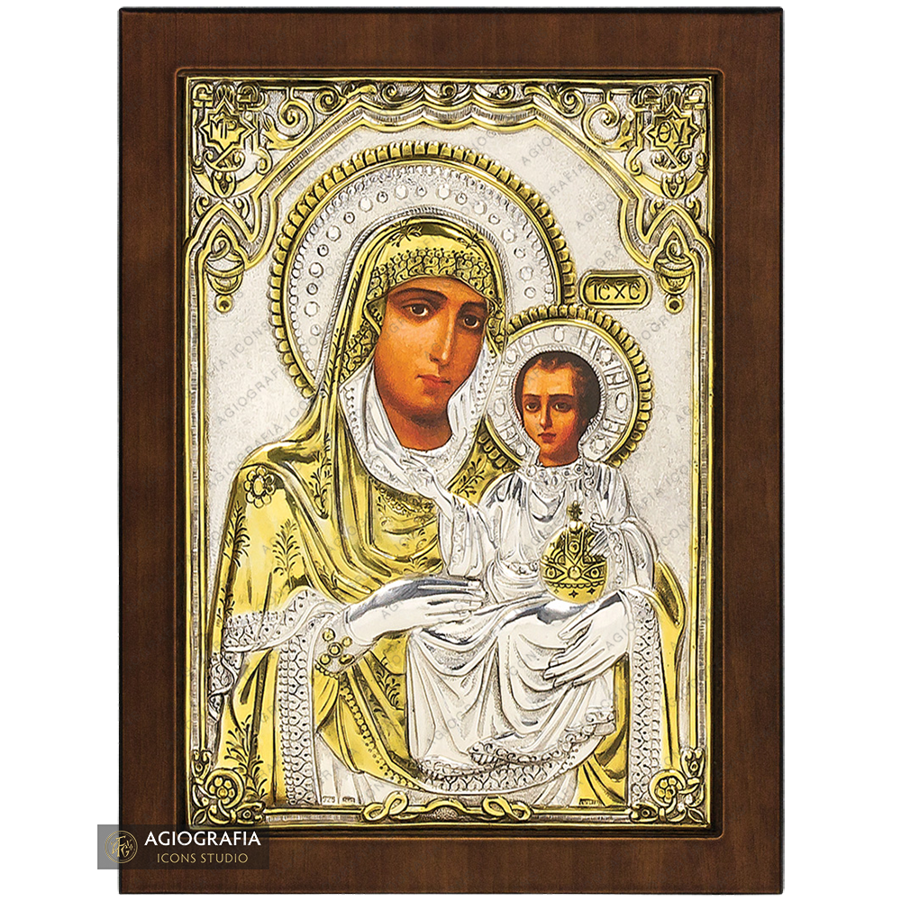 Virgin Mary of Jerusalem Christian Orthodox Silver Plated Icon