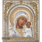 Virgin Mary of Kazan Silver Gold Plated Wood Icon

