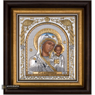 Virgin Mary of Kazan Framed Silver Gold Plated Wood Icon