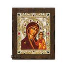 Virgin Mary of Kazan Silver Gold Plated Wood Icon with Crystals