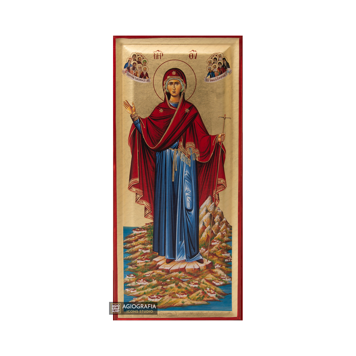 Virgin Mary of Mount Athos Greek Orthodox Wood Icon with Gold Leaf