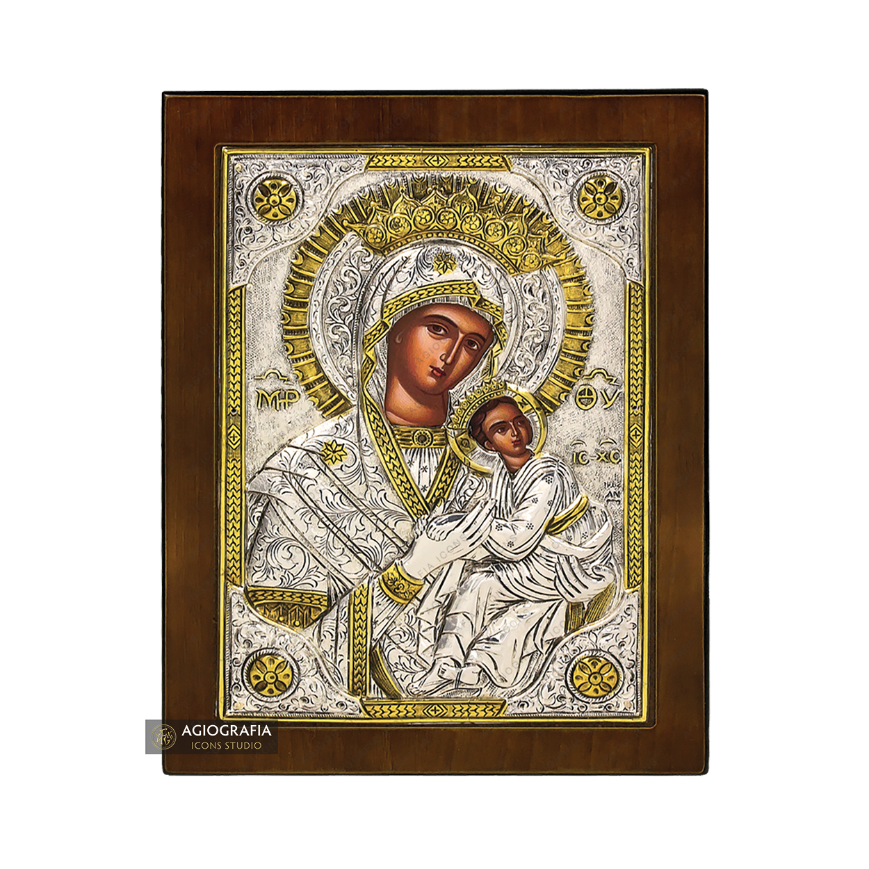Virgin Mary of Passion Christian Orthodox Silver Plated Icon