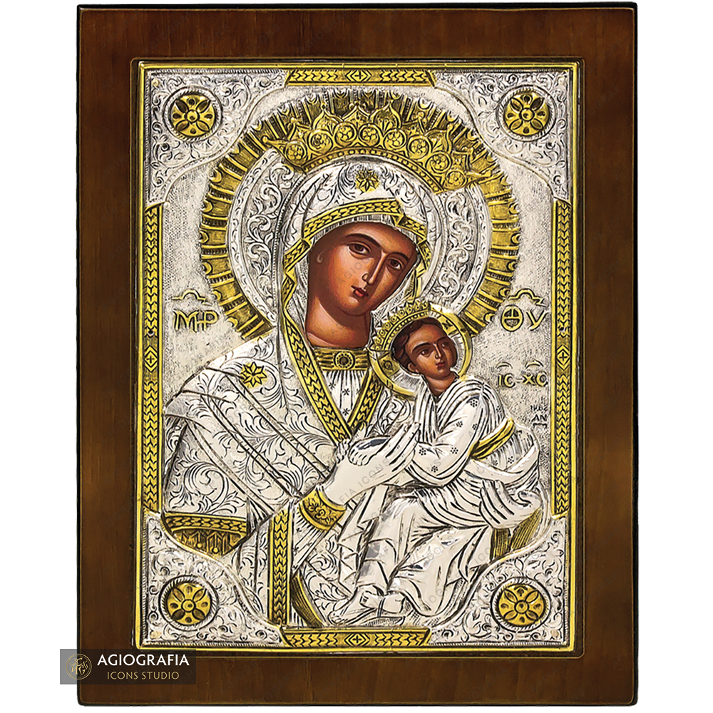 Virgin Mary of Passion Christian Orthodox Silver Plated Icon