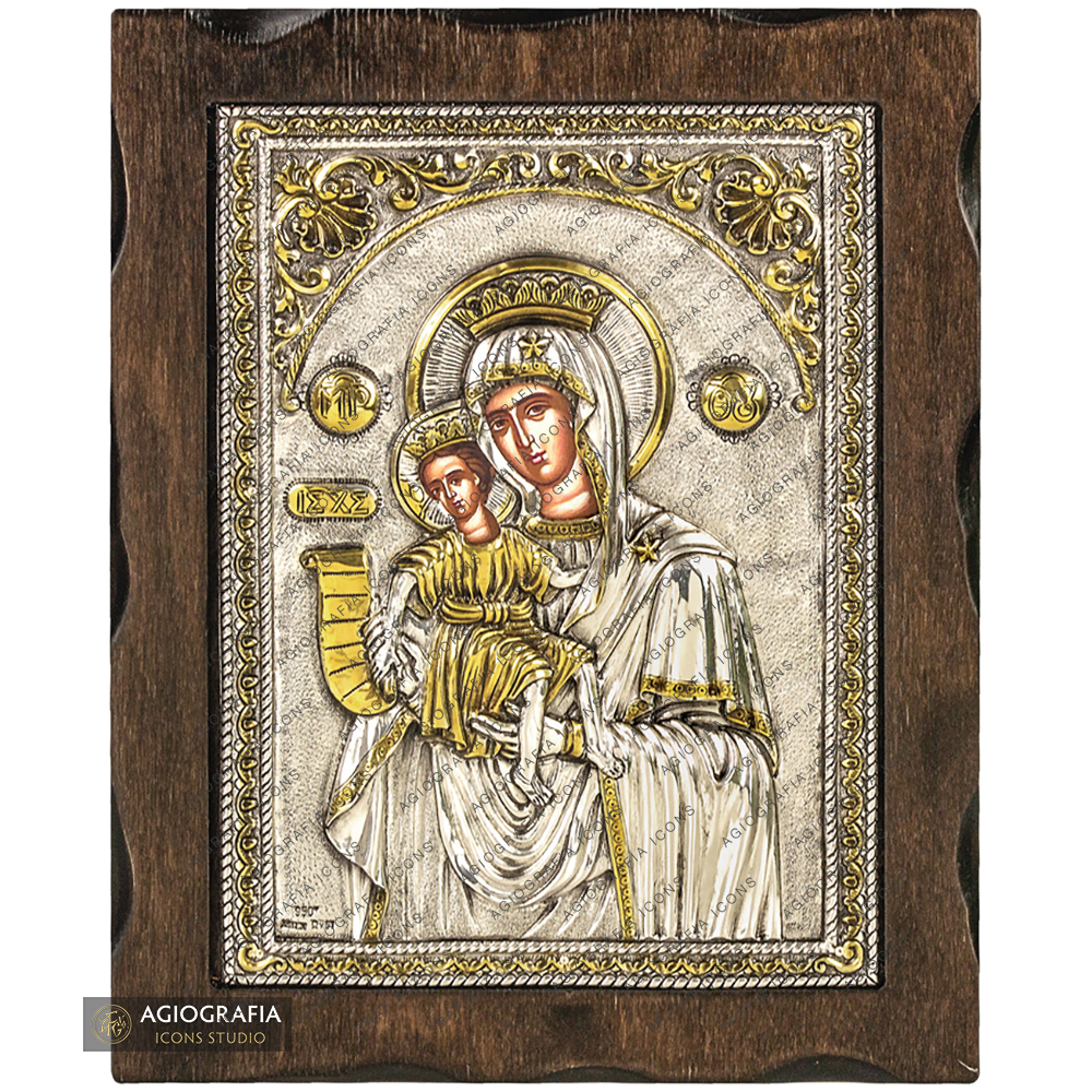 Virgin Mary of Passion Pure Silver and 24k Gold Plated Icon