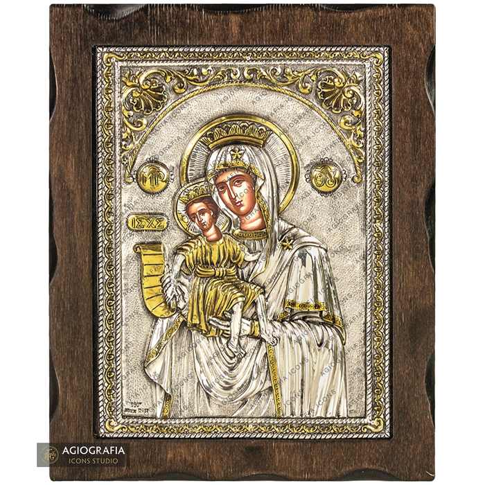 Virgin Mary of Passion Pure Silver and 24k Gold Plated Icon