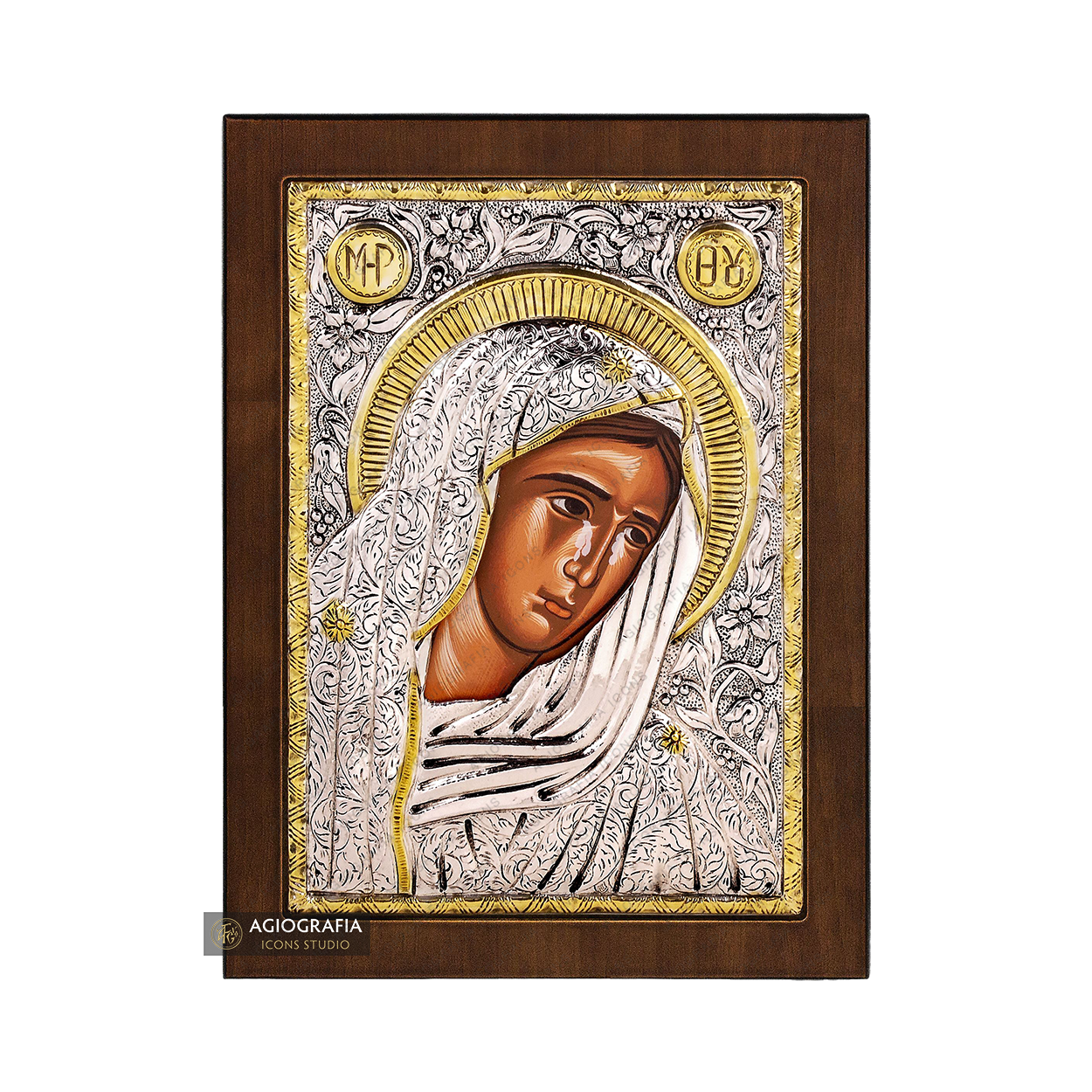 Virgin Mary of Sorows Christian Orthodox Silver Plated Icon