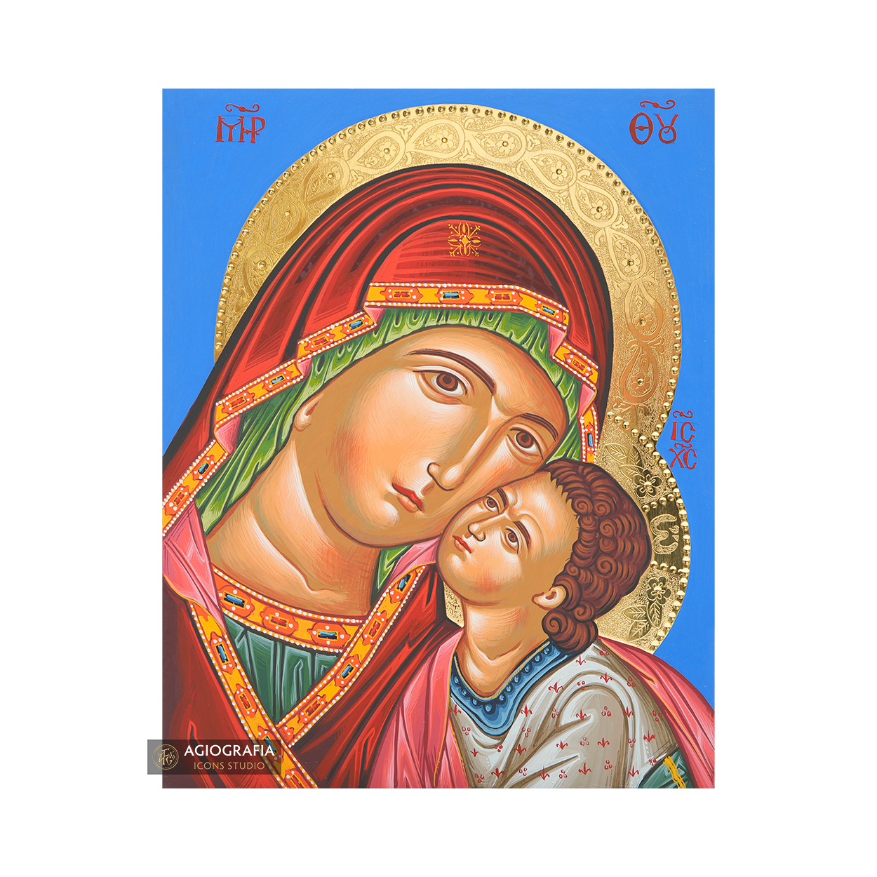 Virgin Mary of Vladimir Handwritten Icon with 24k Polished Engraved Halo