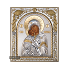 Virgin Mary of Vladimir Silver Gold Plated Wood Icon