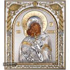 Virgin Mary of Vladimir Silver Gold Plated Wood Icon