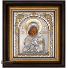 Virgin Mary of Vladimir Framed Silver Gold Plated Wood Icon