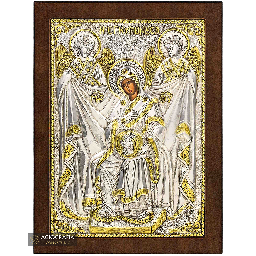 Virgin Mary Fountain of Life Christian Orthodox Silver Plated Icon