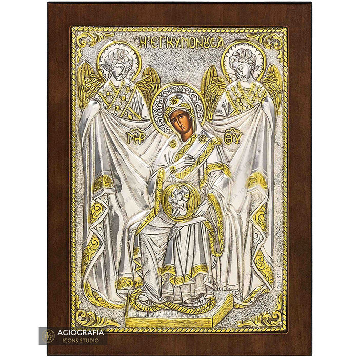 Virgen María Fuente de Vida icono cristiano ortodoxo plateado