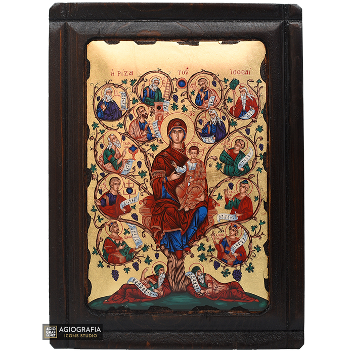 Богородица Древо Иессеево греческая православная икона на дереве с сусальным золотом