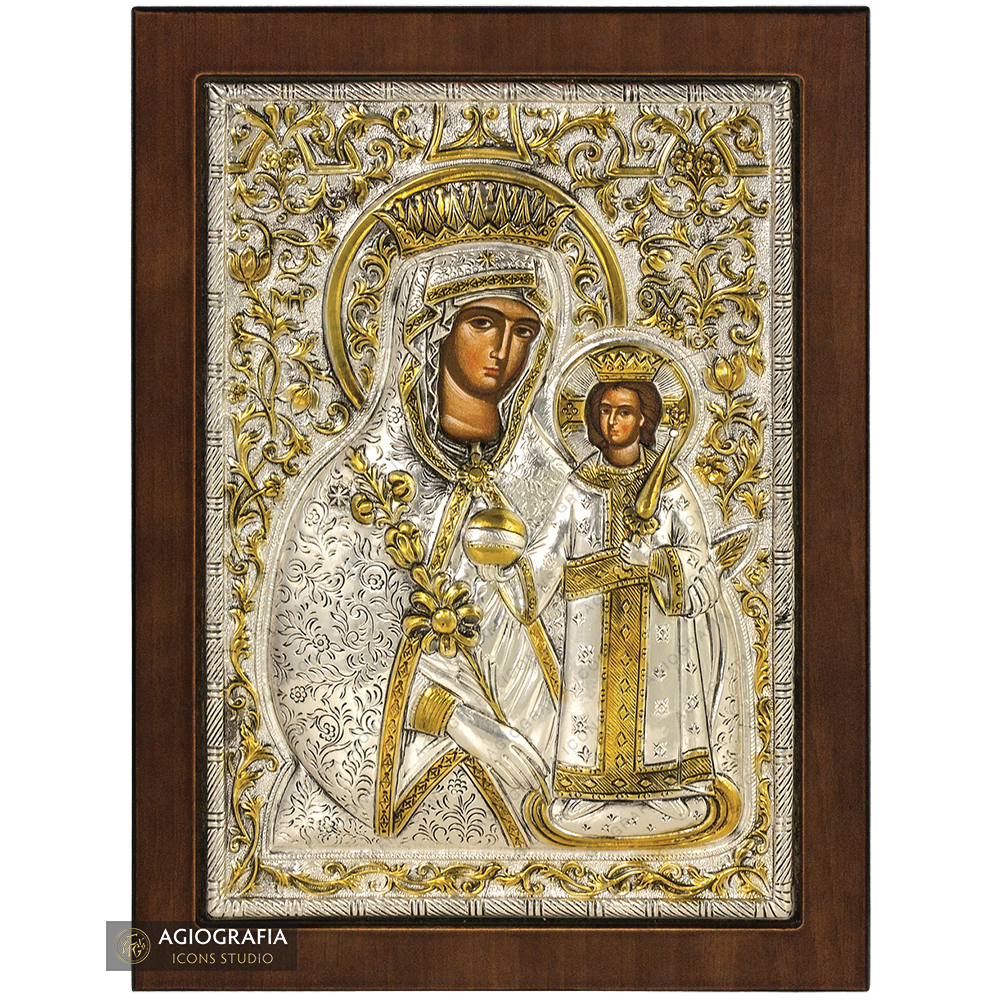Virgen María Rosa Mística icono cristiano ortodoxo plateado
