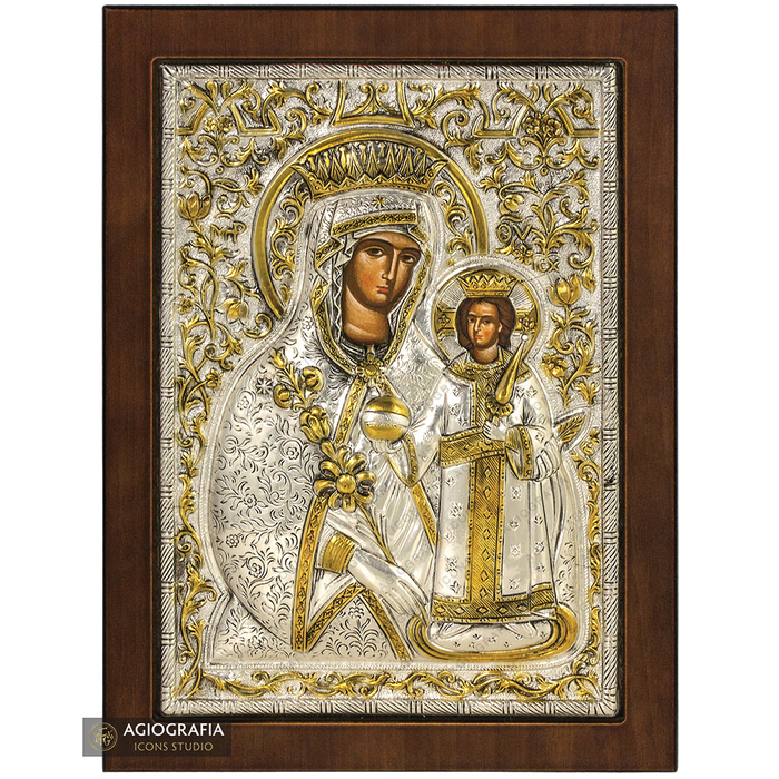 Virgen María Rosa Mística icono cristiano ortodoxo plateado