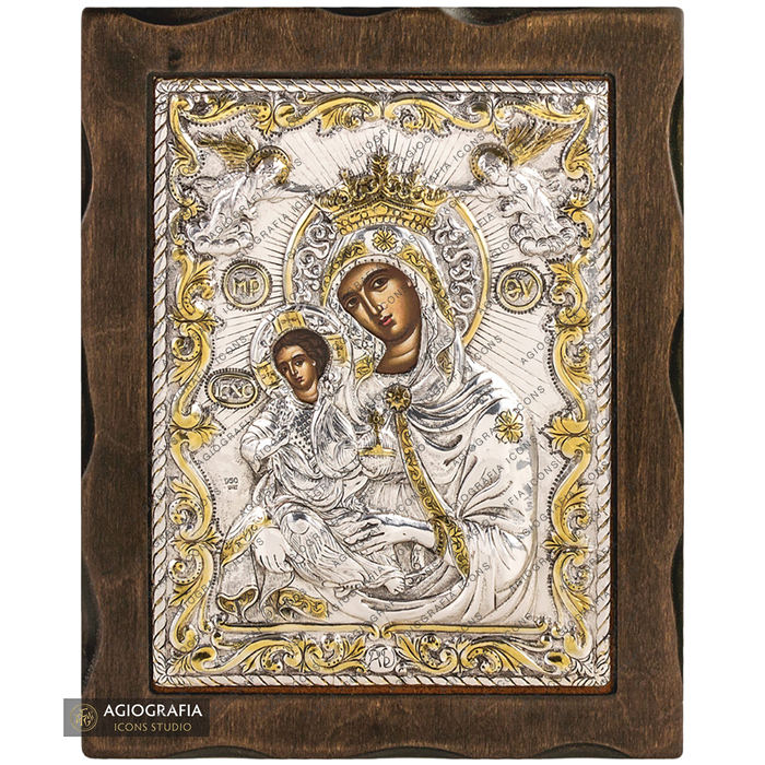 Virgin Mary with Angels Pure Silver and 24k Gold Plated Icon