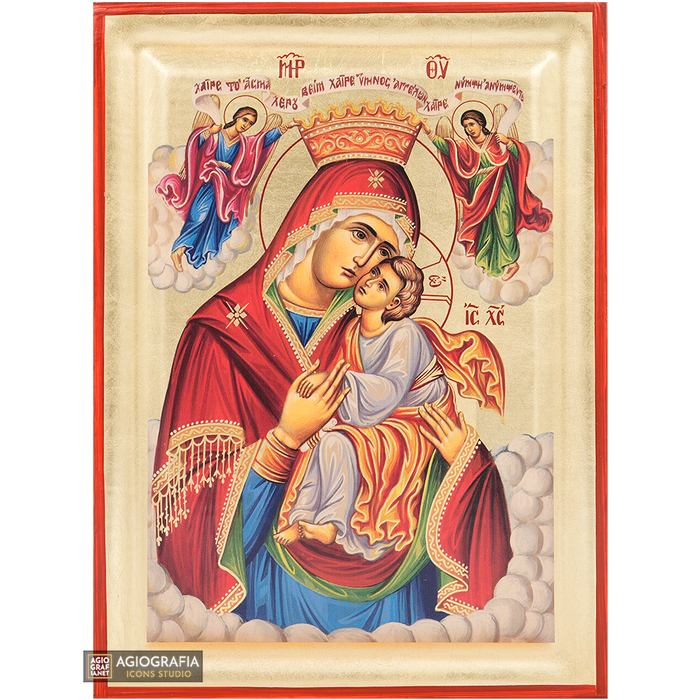 Vierge Marie avec les archanges icône orthodoxe aux feuilles d'or