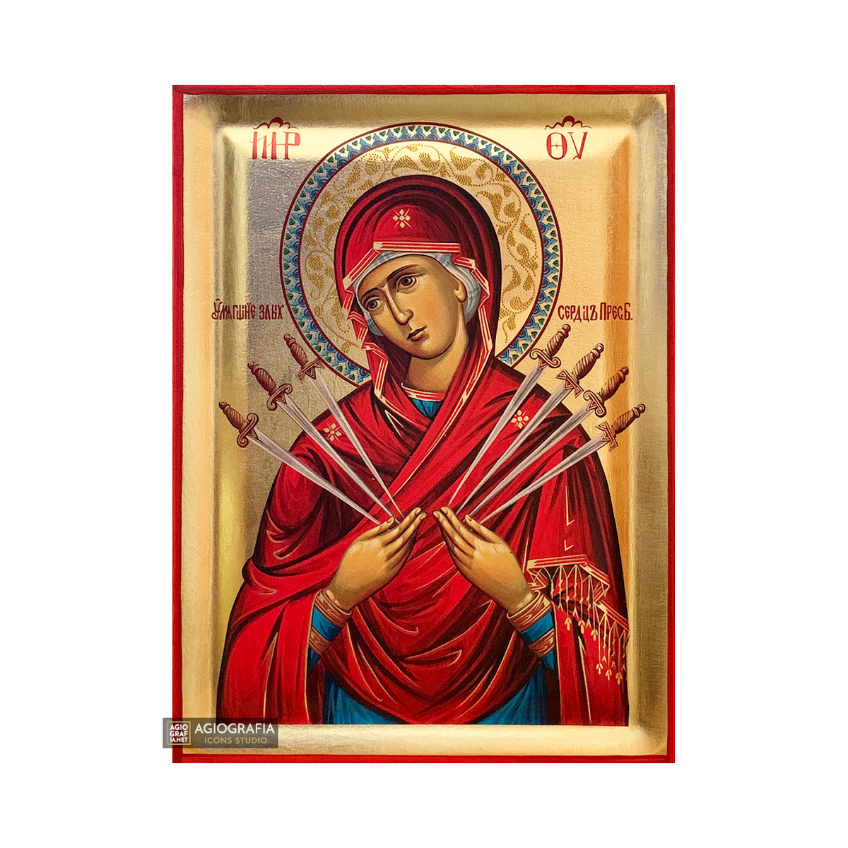 Virgin Mary with Seven Swords Greek Orthodox Icon with Gold Leaf ...
