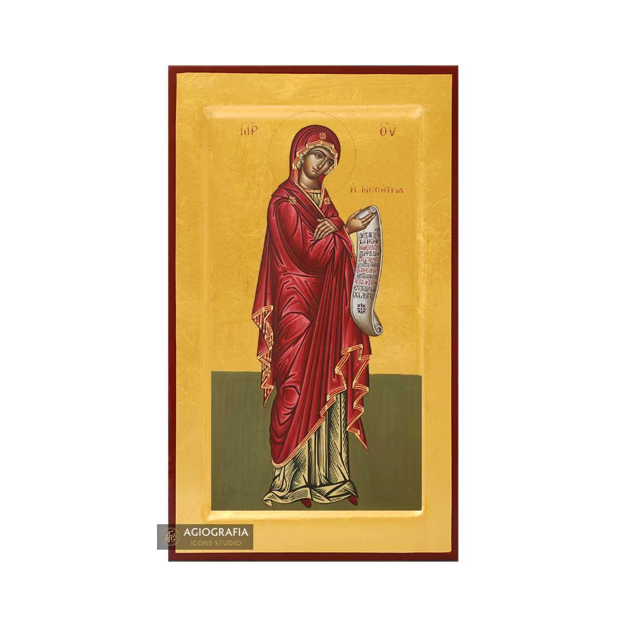 24k Virgin Mary the Intercessor Handwritten Icon with Gold Leaves