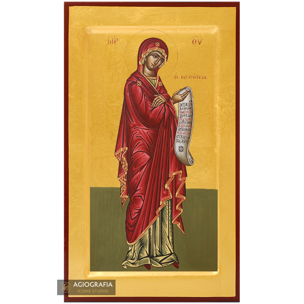 24k Virgin Mary the Intercessor Handwritten Icon with Gold Leaves