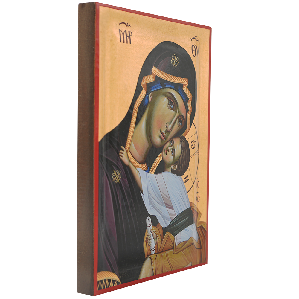 Virgin Mary holding Jesus Christ Icon with Matte Gold Leaves