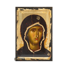 Virgin Mary Christian Greek Icon with Aged Gold Leaves